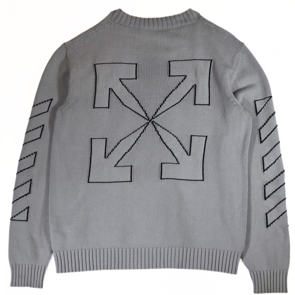 Off-White Knit Sweater Mens XXL Grey Arrows Diagonal Stripe Streetwear Pullover
